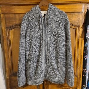 Buffalo David Bitton Grey cable knit Sherpa Lined Hoodie Size XL